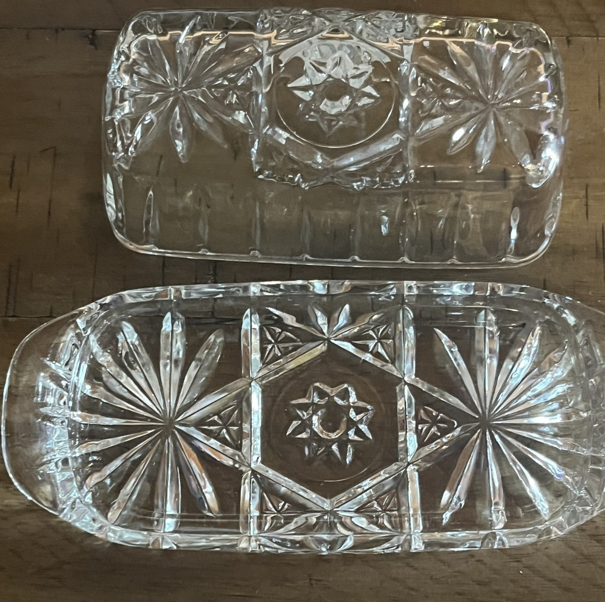 Vintage Anchor Hocking Clear Pressed Cut Glass Covered Butter Dish Starburst