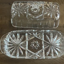 Vintage Anchor Hocking Clear Pressed Cut Glass Covered Butter Dish Starburst