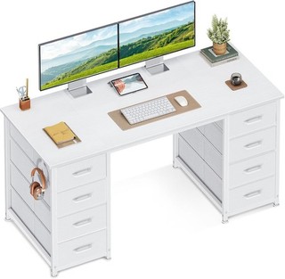 White Computer Desk with Drawers 120x48cm Modern Office Table with Storage Study