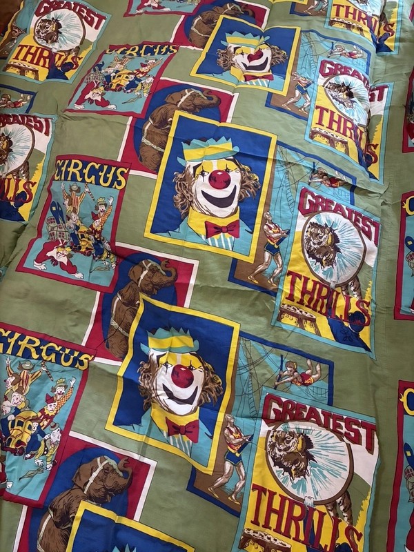 Vintage Circus Fabric Bedspread Blanket Coverlet Pillow Sham