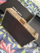 Ladies Giorgio Armani Box Clutch Bag Black Gold Evening Parfums Handbag Designer