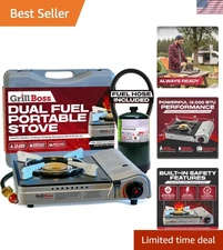 Grill Boss Dual Fuel Camp Stove - 12,000 BTU Portable Butane & Propane