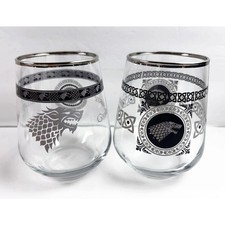 Game of Thrones Stemless Wine Glasses HBO Series Silver Rims Beer 4.25” Set of 2