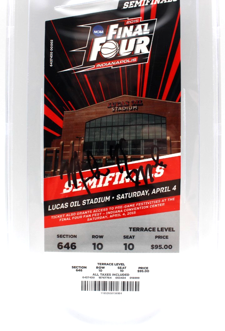 Mike Krzyzewski Autographed Signed Duke Blue Devils 2015 NCAA Final Four Ticket w/Beckett 