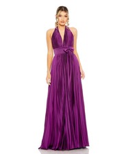 Ieena Mac Duggal Plum Purple Pleated Halter Neck Satin Gown Size 14 498