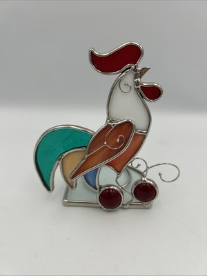 Vintage Stained Glass Rooster 5  Candle/Tea Light Holder - Farmhouse Kitchen