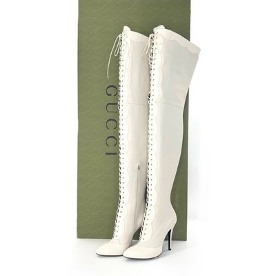 NIB Gucci Harriet Thigh High Python Print Pointed Toe Heeled Boots