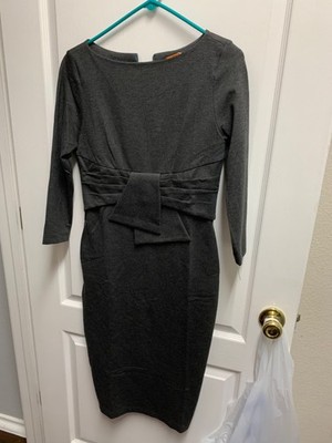 NWOT Mary Crafts gray  3/4 SL Bodycon Bow Detail Dress Sz 14