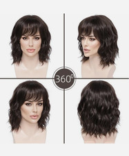 Women's Wig Short Curly Wig Ladies Dark Brown Wavy Synthetis Hair Wig Wig Cap