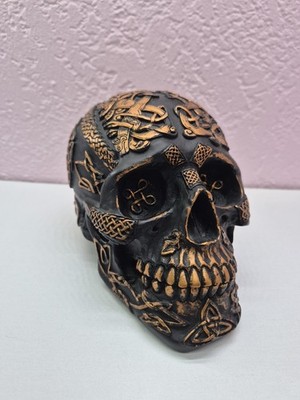 Ornate Carved Punk Human Model Resin Skull  5  Tall