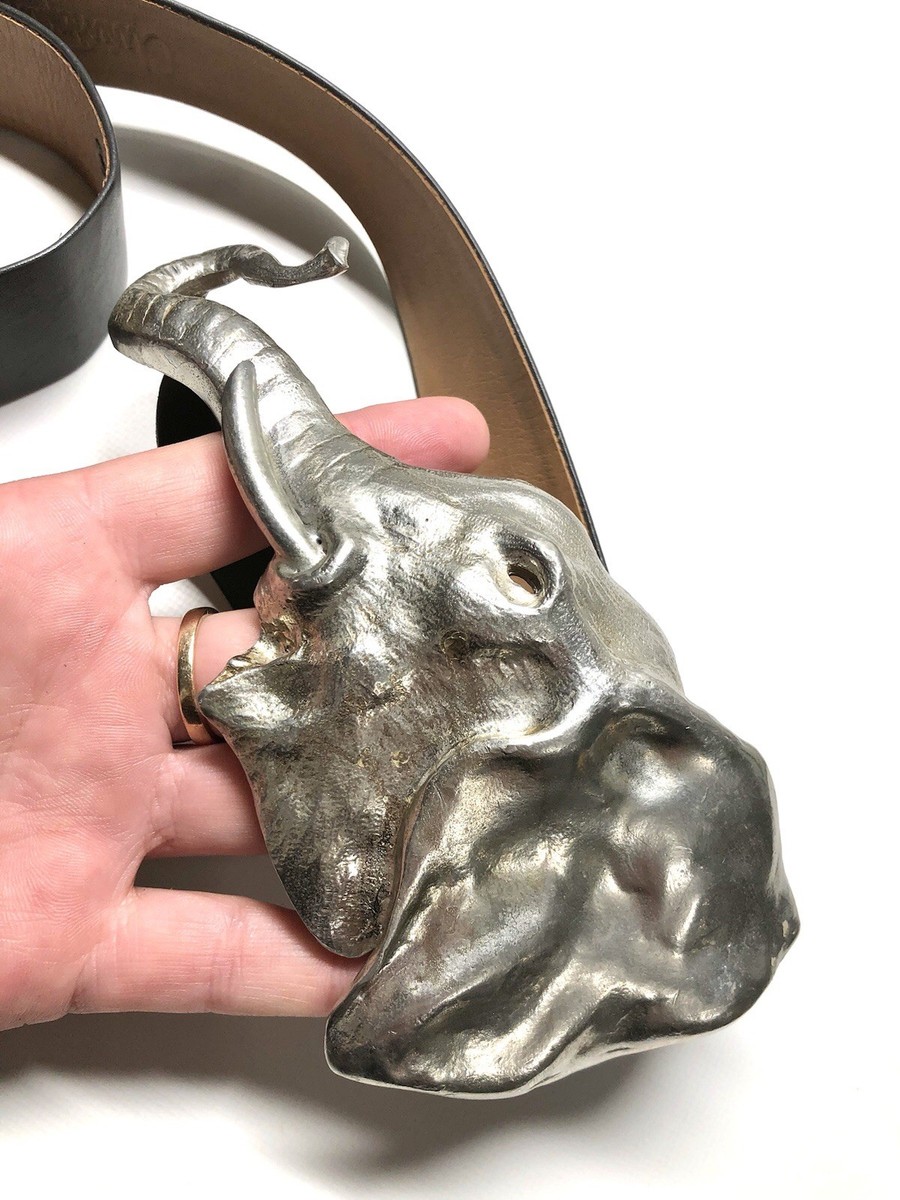 Christopher Ross Elephant Belt Buckle 1980 Christopher Ross Vintage 1980 Silver-tone Huge Elephant Belt  main image 2