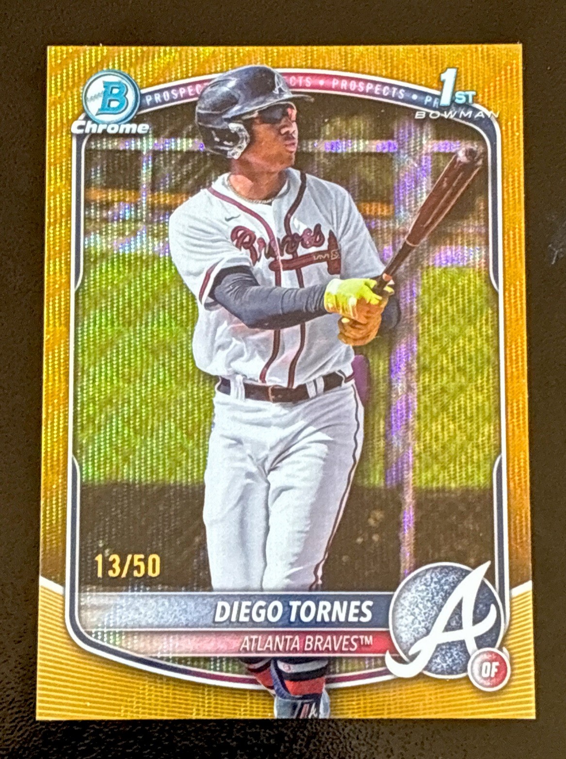 2025 Bowman 1st Chrome Diego Tornes #BCP-214 Gold Wave Refractor #13/50 Braves