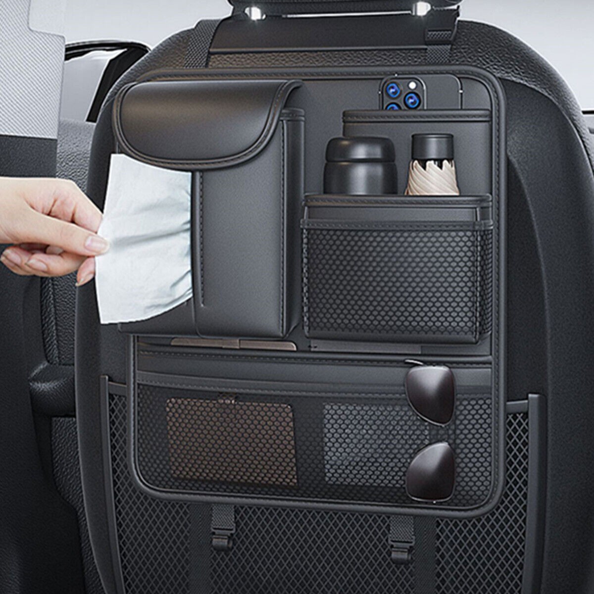 Car Seat Back Organizer Storage Bag Holder Multifunctional Black