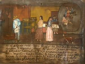 Brilliantly executed Ex Voto Retablo 1945 Tribute To A Saint