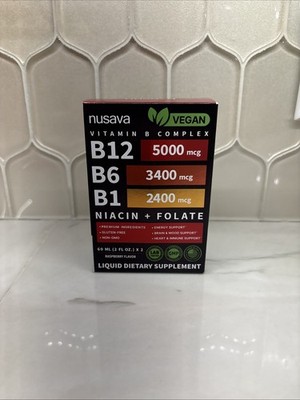 nusava Vegan Vitamin B Complex Liquid Drops Raspberry 2 fl oz x2, 2-Pack
