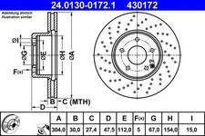 2x Bremsscheibe gelocht/innenbel. 24.0130-0172.1 ATE für MERCEDES-BENZ S-KLASSE