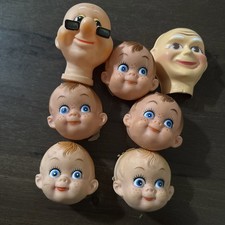 Lote de 7 cabezas artesanales vintage de goma para muñeca bebé