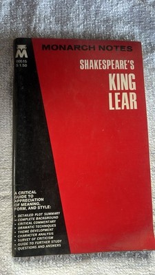 SHAKESPEARE'S KING LEAR (MONARCH NOTES & STUDY GUIDES) By William Shakespeare VG
