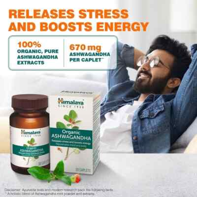 Himalayan Organic Ashwagandha 670mg -30 Tablets Releases Stress &Boosts Energy