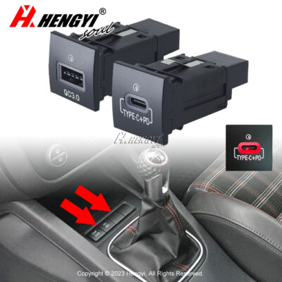 LED USB Car Fast Charger QC3.0+PD For VW Golf / GTI / R-Line 2006-2013 MK5 MK6