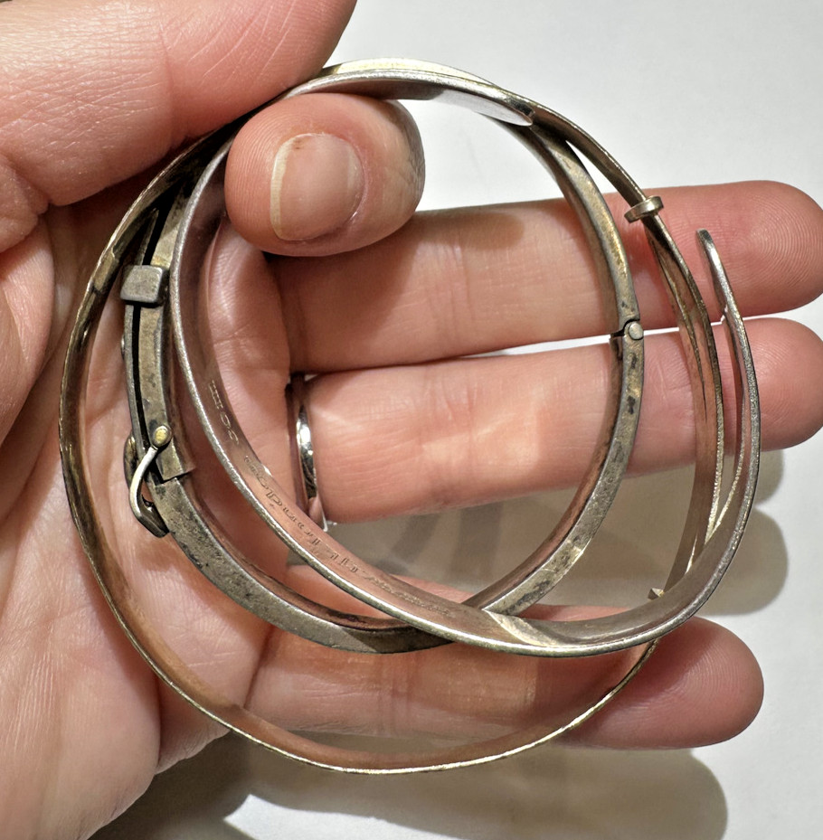 British Stackable Sterling Silver Etched Bangle C… - image 5