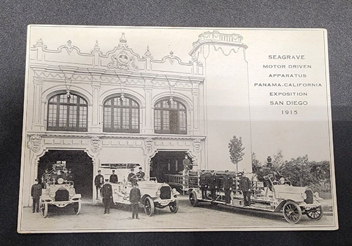1915 Seagrave Fire Apparatus Werbung Postkarte San Diego Expo - Bild 1 von 2