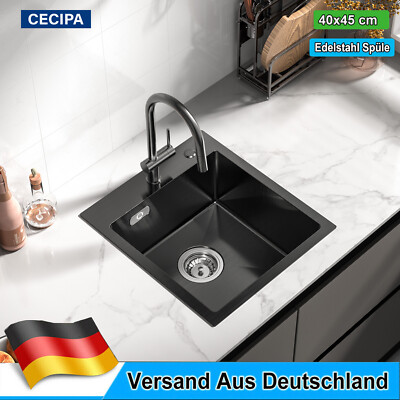 Spülbecken Edelstahl Schwarz 40x45 Cm – Einbauspüle Mit Abtropffläche Für Küche, Garten & Camping