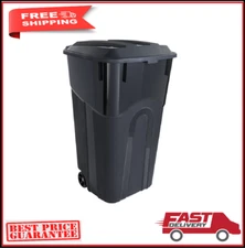Hyper Tough 32 Gallon Wheeled Heavy Duty Plastic Garbage Can, Attached Lid,Black