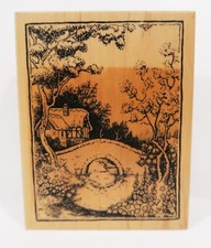 1995 PSX Wood Mounted Rubber Stamp, K-1625 Cottage Home, Bridge  Pond