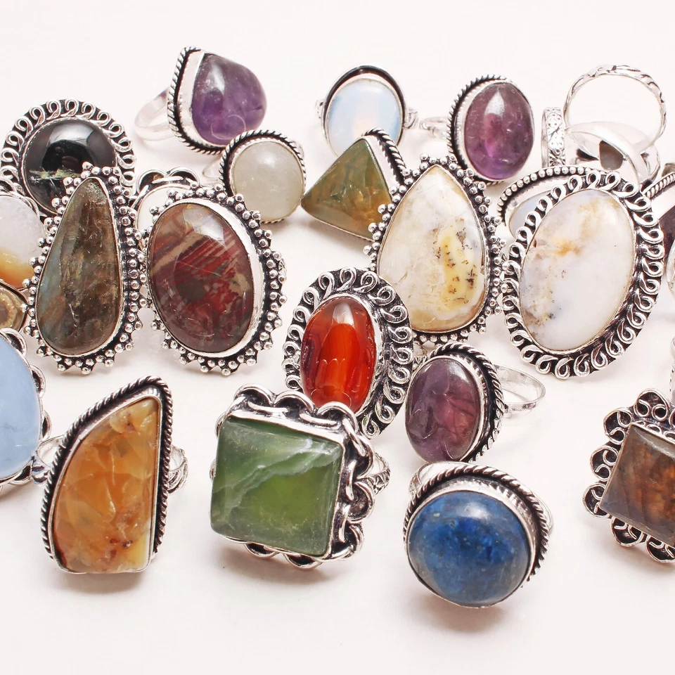 Labradorite Und Mix Edelstein Designer Handmade Ringe Großhandel Menge Mix Größe - Bild 2 von 2