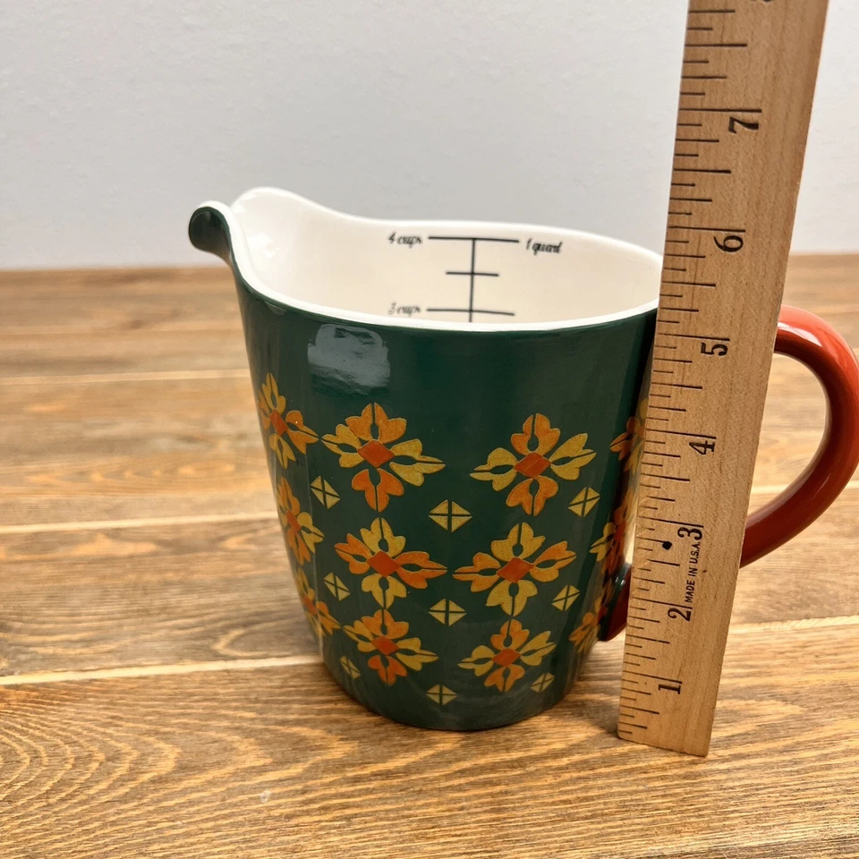 Pioneer Woman Vintage Geo Dot Harvest Green 1 Qt. Measuring Cup Pitcher 4 Cups - Image 4 of 4