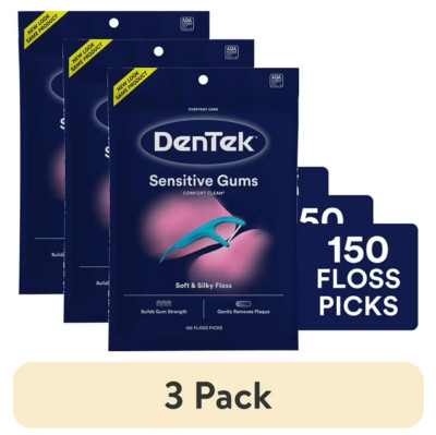 3 Pack DenTek Comfort Clean Floss Picks For Sensitive Teeth & Gums 150 Count Ea