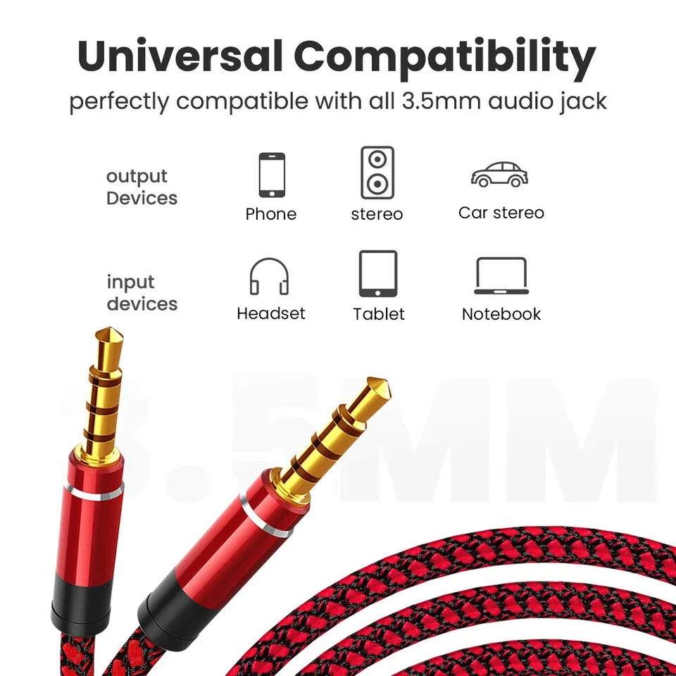 2PCS AUX Cable 3.5mm Jack Male to Male Stereo Audio Cord for PC iPod Car iPhone - Image 3 of 4