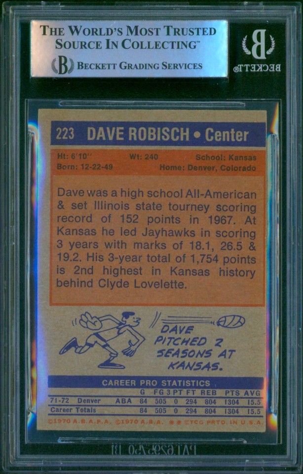 DAVE ROBISCH Signed 1972-73 Topps #223 Rookie Denver Rockets Slabbed ...