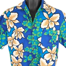 Honu Bay Hawaiian Shirt Mens Size Small Blue All Over Print Camp Aloha Tiki