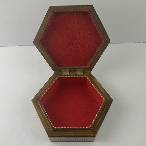 Vintage handgefertigte achteckige Intarsien Holz Einlage Davidstern Klappbox gefüttert 7 Zoll - Bild 6 von 17