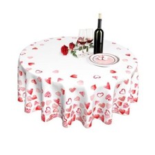 Happy Valentine's Day Tablecloth Round 60 Inch, Love Heart Table Cloth Red Pink
