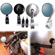 Black/Silver Motorcycle 7/8"Handle Bar End Side Round Rearview Mirrors Universal