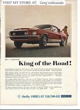 Original 1968 Ford Shelby Mustang G.T. 350, G.T. 500 Cobra vintage print ad