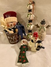 Country Primitive Snowman Ornaments Set Of 5 3