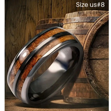  NEW Elegant Whisky Barrel Wood Grain Black Inlay Ring Size 8