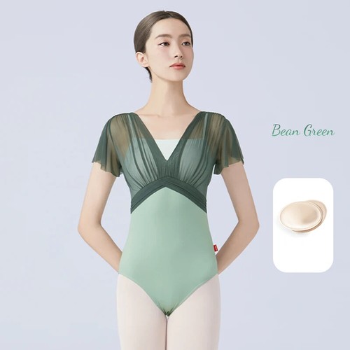 Women Ballet Leotards Dance Leotard Short Sleeve Pleats Ballet Fake Two Piece - 第 27/27 張圖片