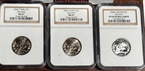 Nevada Gem Set. 2006 PDS Clad NGC MS67 & PR69 Silver State Quarters SQ1096
