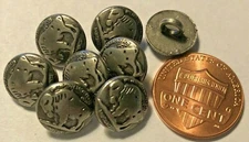 8 Small Dome Antiqued Silver Tone Metal Buttons 7/16" 11.5mm Buffalo Nickel 9547