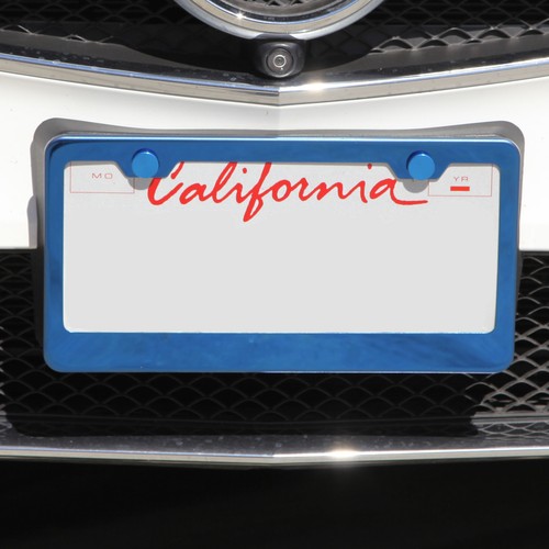 Blue Chrome License Plate Frame LEGACY Laser Etched Metal Screw Cap - Picture 5 of 8