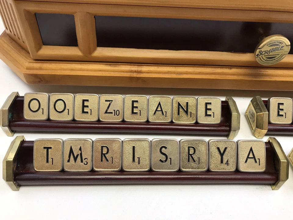 Franklin Mint Collector's Edition Scrabble w/ Golden Tiles, Wooden Swivel Board - Image 3 of 4