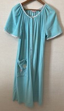 Vintage SMART TIME Aqua Women  s House Coat Robe 80s 90s Sz Med/L Cotton Blend