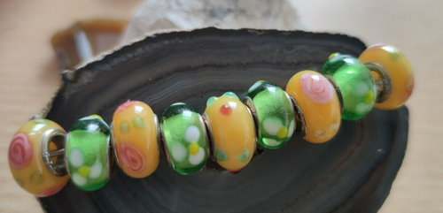 Glasbeads 925 gelb rosa grün Blumen - Bild 6 von 8