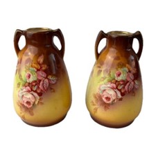 Vintage Handpainted Floral Ceramic Urn Fireplace Vases Set Of Two