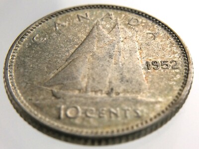 1952 Canada 10 Cents Silver Dime Circulated George VI Ten Cent
